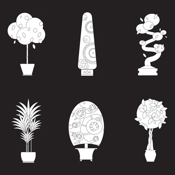 Silhouette icons of houseplants, indoor and office plants in pot. — Stock Vector