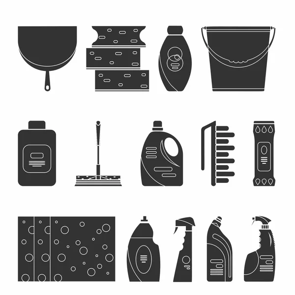 Outline cleaning products and equipment background pattern. — Stock Vector