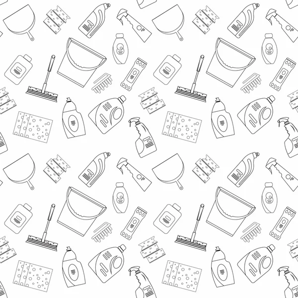 Outline seamless cleaning products and equipment background pattern. — Stock Vector