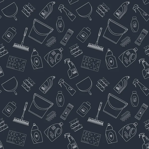 Outline seamless cleaning products and equipment background pattern. — Stock Vector