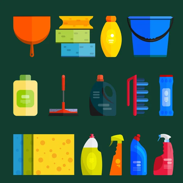 Vector set of cleaning tools. Flat design style. — Stock Vector