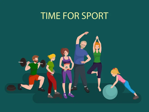 (Inggris) Sports and Fitness People, Healthy family vector illustration . - Stok Vektor