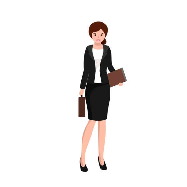 Mulher de negócios que trabalha no escritório, trabalhador com arquivo e saco —  Vetores de Stock