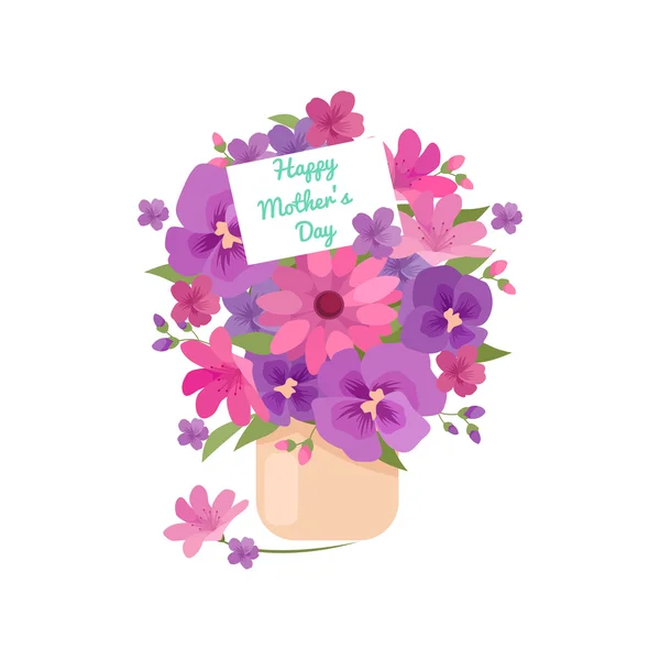 Buquê de vetor ilustraion de flores carrinho de saudação Feliz Dia das Mães — Vetor de Stock