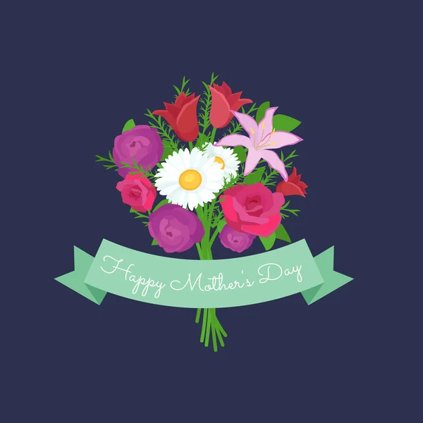 Vector ilustración ramo de flores saludo carrito Feliz Día de las Madres — Vector de stock