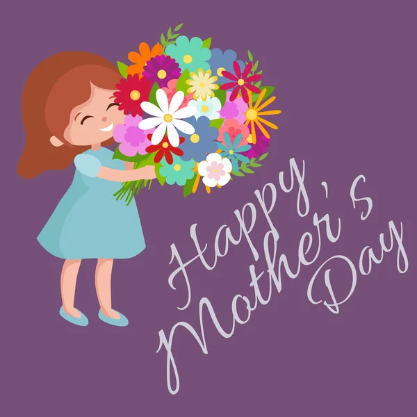 Vector ilustración bebé niña con flores carrito Feliz Día de las Madres — Vector de stock