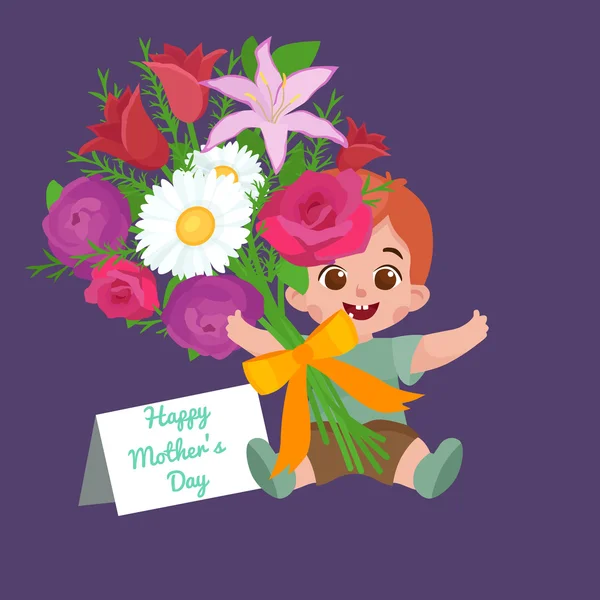 Vector ilustraion saudação carrinho bebê menino Feliz Dia das Mães — Vetor de Stock