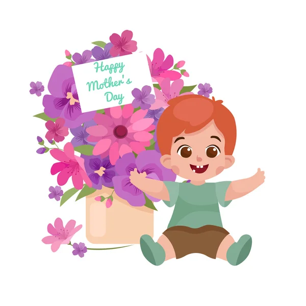 Vector illustraion greeting cart baby boy Happy Mothers Day — Stock Vector