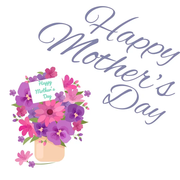 Διάνυσμα illustraion μπουκέτο λουλούδια χαιρετισμό καλάθι Happy Ημέρα της μητέρας — Διανυσματικό Αρχείο