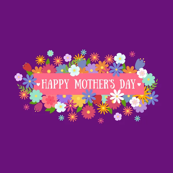 Vector ilustración ramo de flores saludo carrito Feliz Día de las Madres — Vector de stock