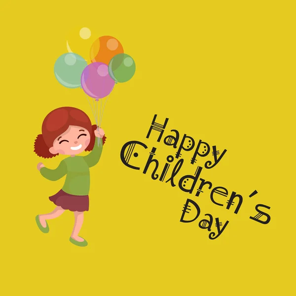 Vector illustration kids playing, greeting card happy childrens day background — Stock Vector