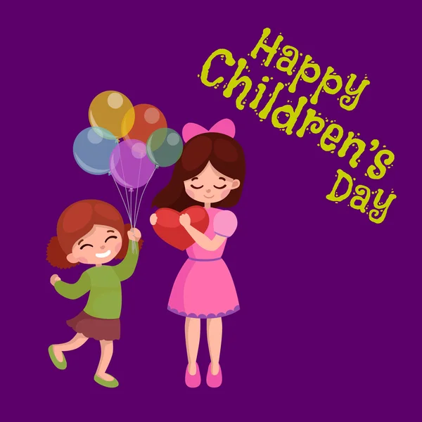 Vector illustration kids playing, greeting card happy childrens day background — Stock Vector