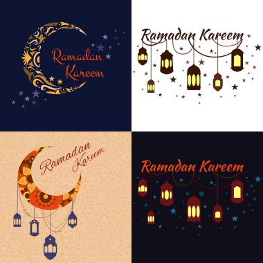 Happy Ramadan Kareem, greeting background vector illustration set
