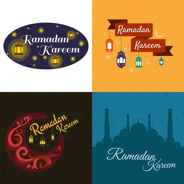 Счастливый Рамадан Карим, поздравляющий набор фоновых векторных иллюстраций — стоковый вектор