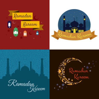 Happy Ramadan Kareem, greeting background vector illustration set