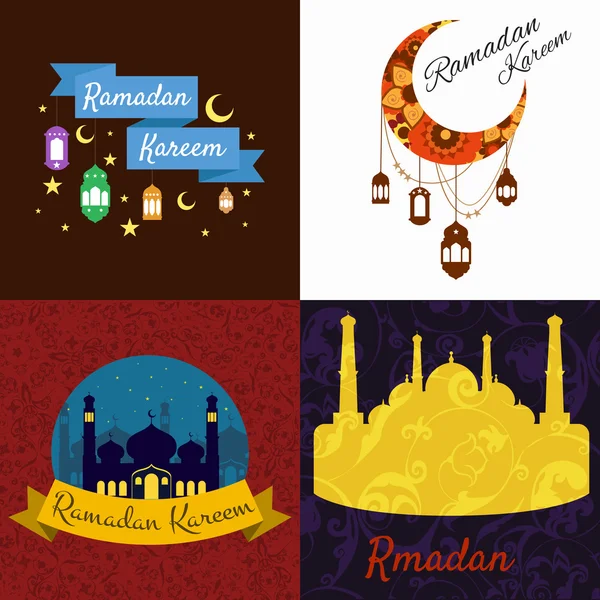 Glücklich Ramadan Kareem, Gruß Hintergrund Vektor Illustration Set — Stockvektor