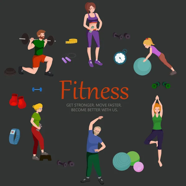 Fitness ilustracja koncepcja mieszkanie na białym tle wektor, osób aktywnych — Wektor stockowy