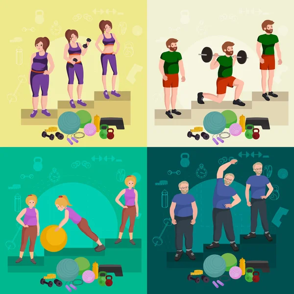 Vor und nach der Gewichtsabnahme Völker Konzept Fitness Vektor Illustration — Stockvektor