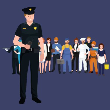 Hizmet et ve koru. Polis memuru, memur erkek, vektör illüstrasyon
