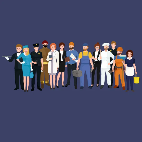 set workers team, profession people uniform, cartoon vector illustration