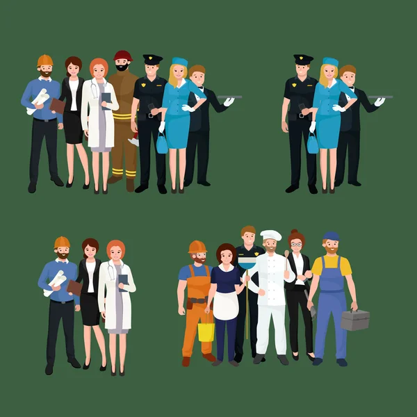 Equipo de trabajadores del sistema, uniforme de la gente de la profesión, ilustración del vector de dibujos animados — Vector de stock