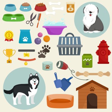 Köpek simgeler düz ile gübre köpek kulübesi kira kontratı gıda kase ayarla