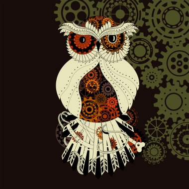 Steampunk baykuş dişli ile