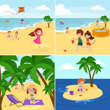 Yaz çocuk. Sahilde kumda oynayan çocuklar