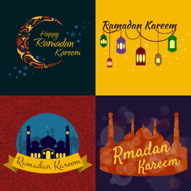 Happy Ramadan Kareem, greeting background vector illustration set