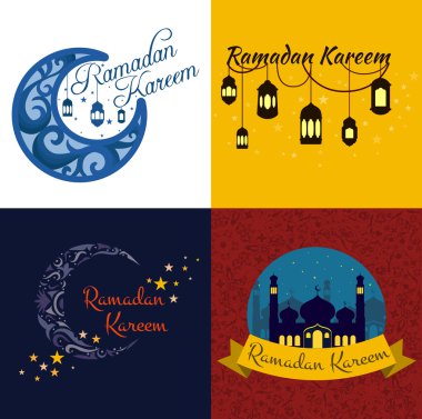 Happy Ramadan Kareem, greeting background vector illustration set