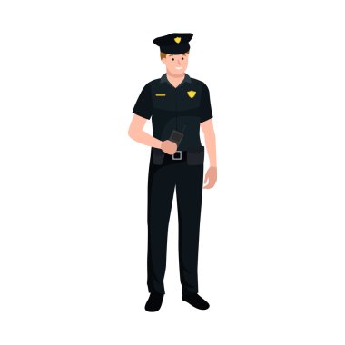 Hizmet et ve koru. Polis memuru, memur erkek, vektör illüstrasyon