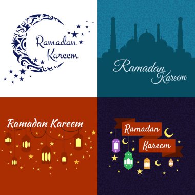 Happy Ramadan Kareem, greeting background vector illustration set