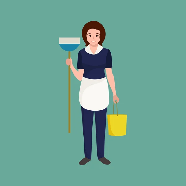 Dona de casa menina dona de casa mulher de limpeza. Povos profissão equipe vetor ilustração —  Vetores de Stock