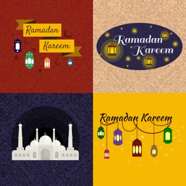 Happy Ramadan Kareem, greeting background vector illustration set