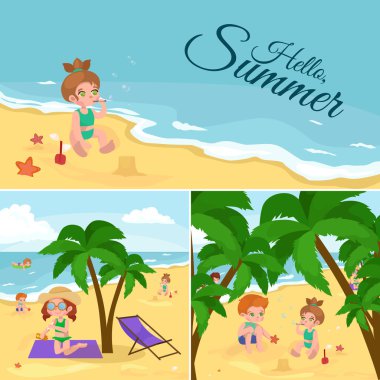 Yaz çocuk. Sahilde kumda oynayan çocuklar