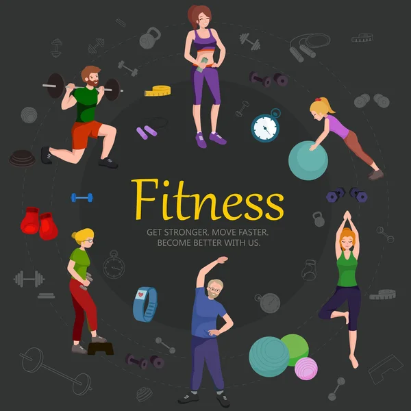 Fitness ilustracja koncepcja mieszkanie na białym tle wektor, osób aktywnych — Wektor stockowy