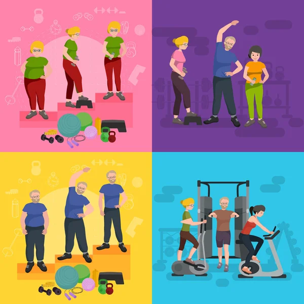 Vor und nach der Gewichtsabnahme Völker Konzept Fitness Vektor Illustration — Stockvektor
