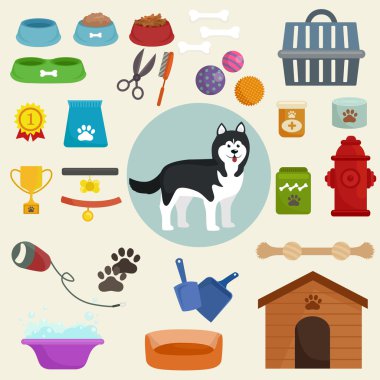 Köpek simgeler düz ile gübre köpek kulübesi kira kontratı gıda kase ayarla