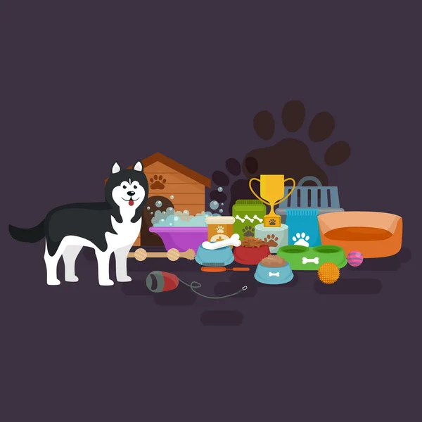 Tienda de mascotas, artículos para perros y suministros, tienda de productos para el cuidado — Archivo Imágenes Vectoriales