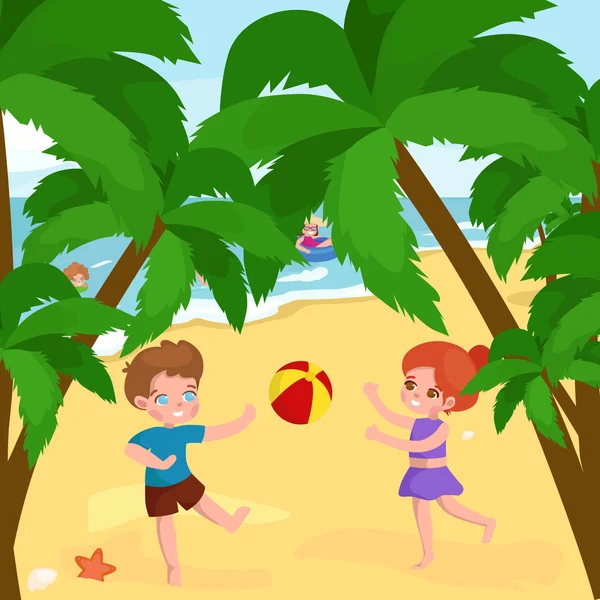 Niños de verano. Niños jugando en la arena en la playa — Vector de stock