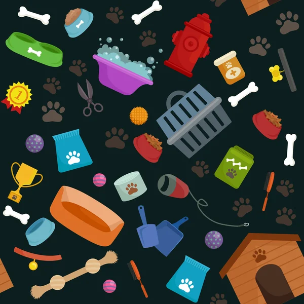 Pet shop, dog goods and supplies, store products for care — Stock Vector