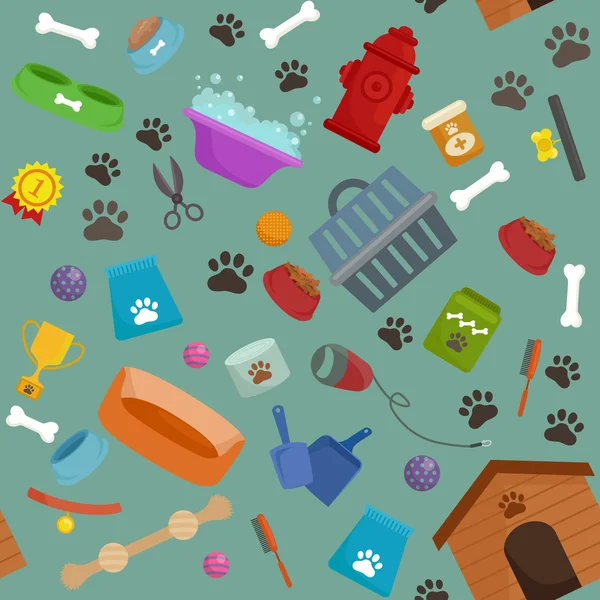 Pet shop, dog goods and supplies, store products for care — Stock Vector