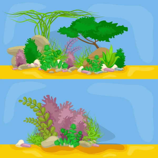 Set aislado de coloridos corales y algas, Vector flora submarina, fauna . — Vector de stock