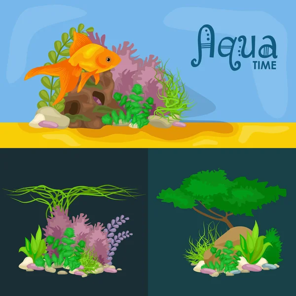 Set aislado de coloridos corales y algas, Vector flora submarina, fauna . — Vector de stock