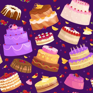 Pasta simge seti, doğum günü yemeği, tatlı tatlı, izole illüstrasyon vektör.