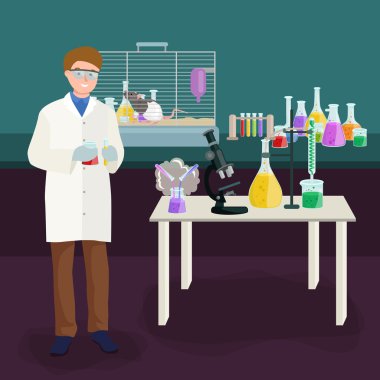 Bilim adamları laboratuvar kavramı adamla araştırma vektör çizim yapma