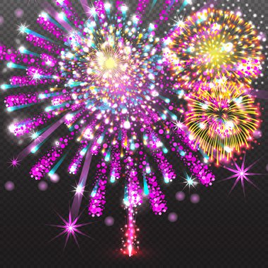 Festival havai fişek Selam patlama şeffaf arka plan vektör çizim ayarla