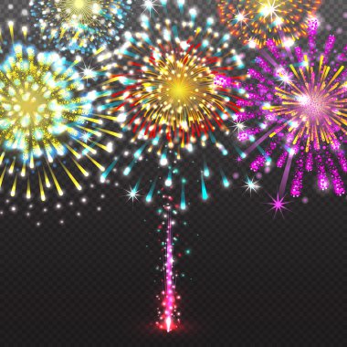 Festival havai fişek Selam patlama şeffaf arka plan vektör çizim ayarla