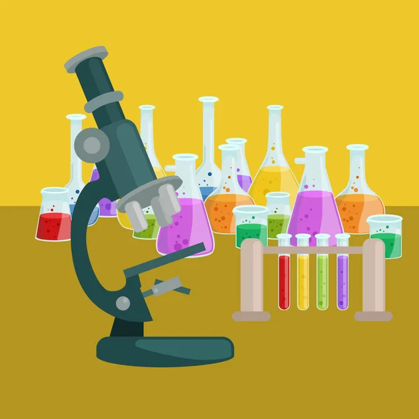 Química educación equipo de laboratorio de investigación, tubo de vidrio de laboratorio de ciencia, vector — Vector de stock