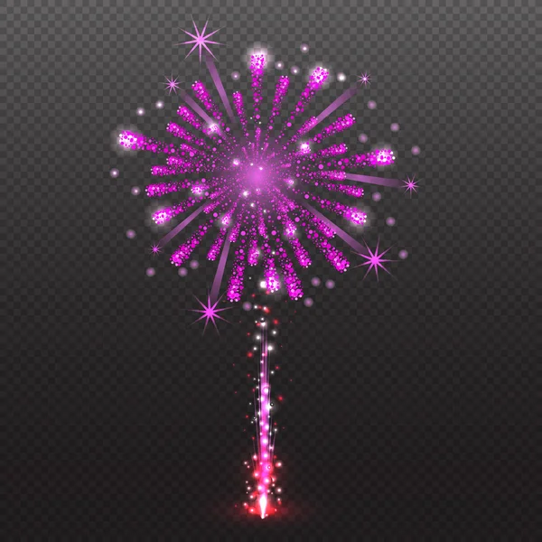 Festlicher Feuerwerksgruß platzt auf transparentem Hintergrund — Stockvektor